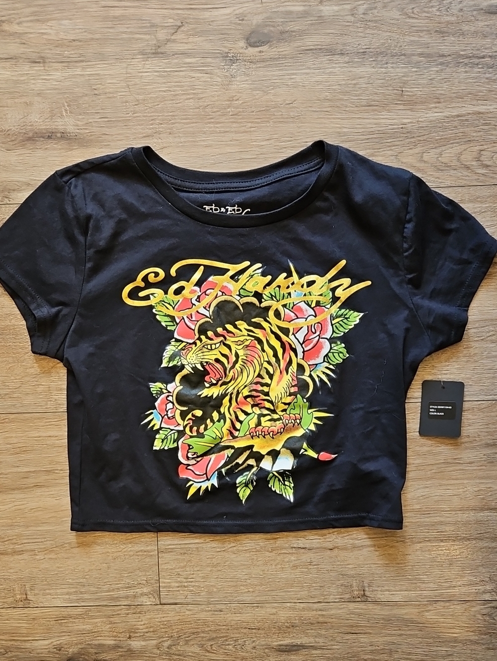 NWT Ed Hardy Black Graphic Tiger Crop Tee